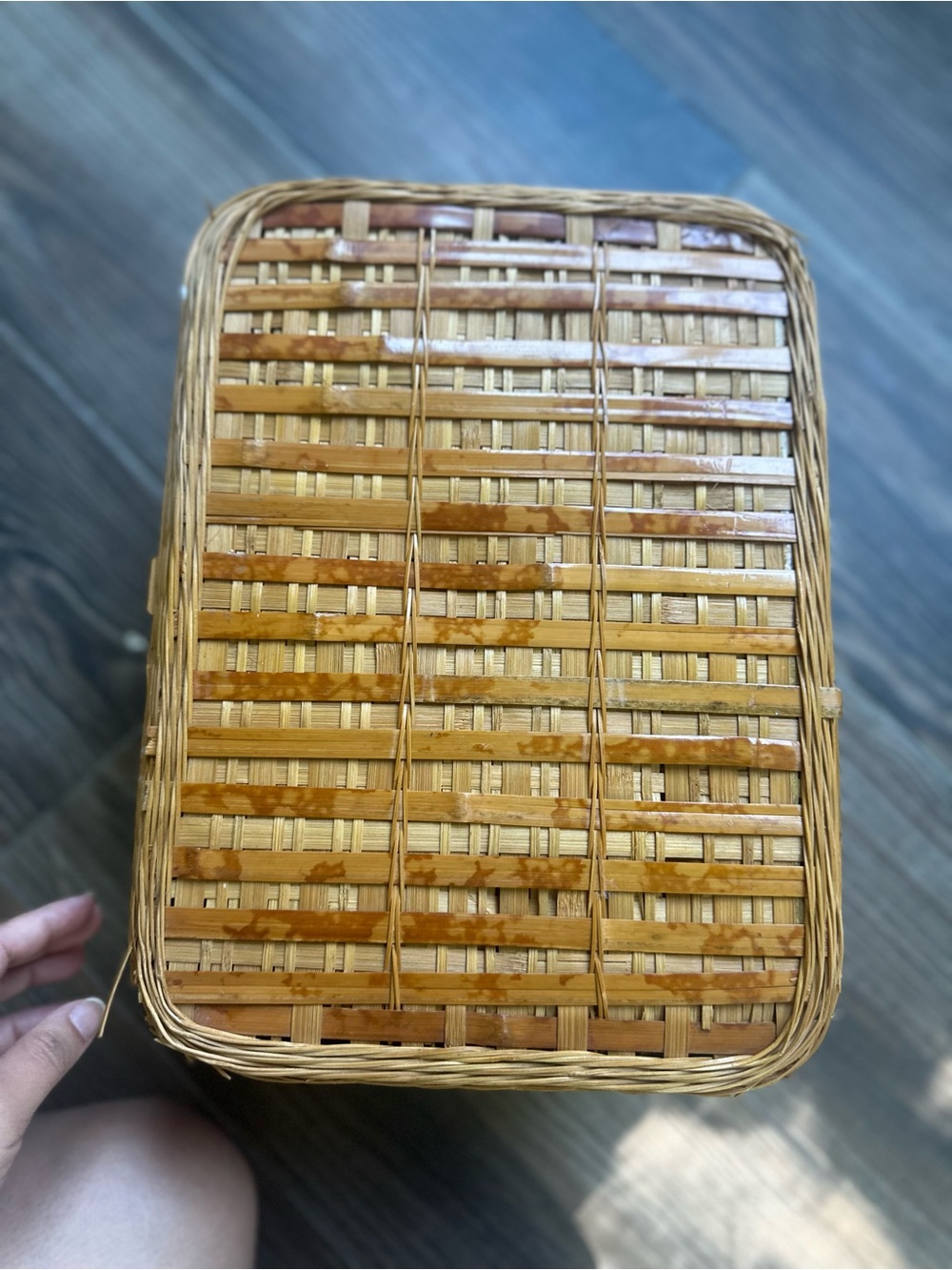 Vintage Antique Woven Picnic Basket in Natural and Brown - Picture 9 of 16